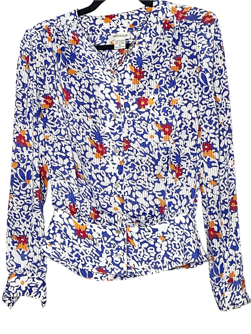 Vintage Nicola Floral Waist Detail Blouse Blue White Boho Cottagecore Size 6 - Picture 2 of 5